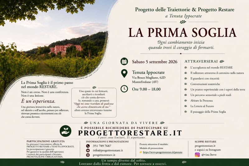 Alla Tenuta Ippocrate di Montefredane “La Prima Soglia”: una giornata per riscoprire il tempo dell’ascolto